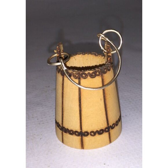 Small Miniature Wooden Hanging Bucket with Metal handle - Picture 2 of 7